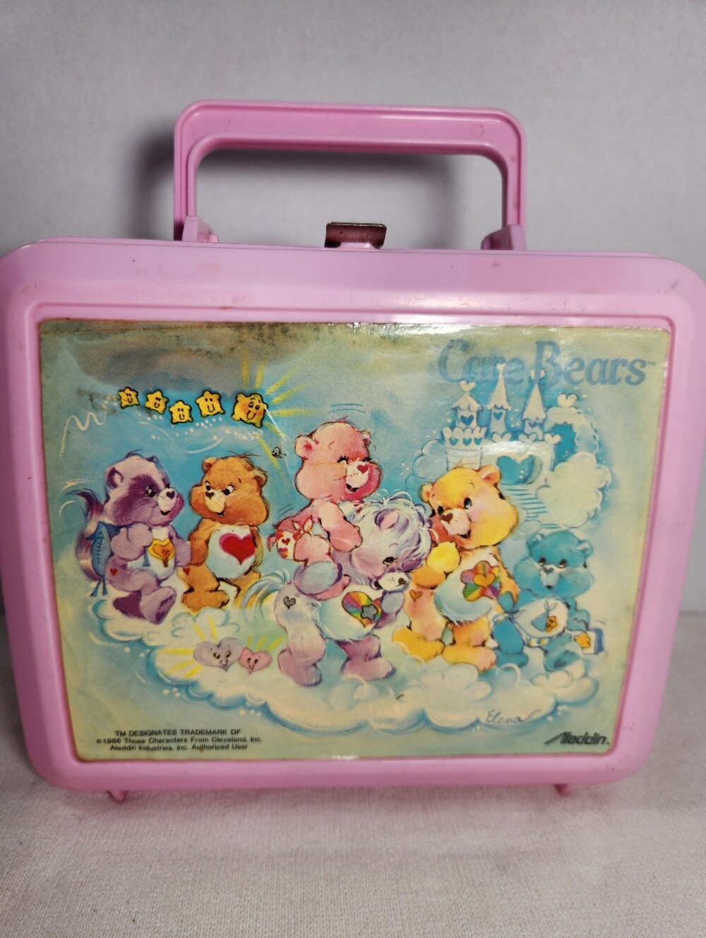 Vintage Aladdin Care Bears Pink Plastic Lunchbox Carry Case w/ Handle & Latch